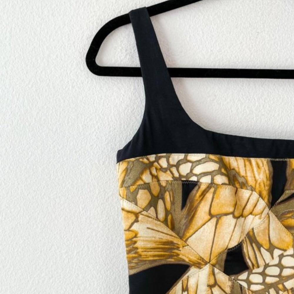 Just Cavalli Gold Silk Butterly Square Neck Top - Picture 3 of 8